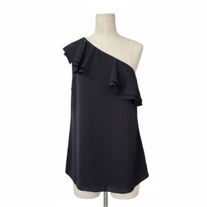 Theory 100% Silk One Shoulder Ruffle Blouse Top Black Size Large